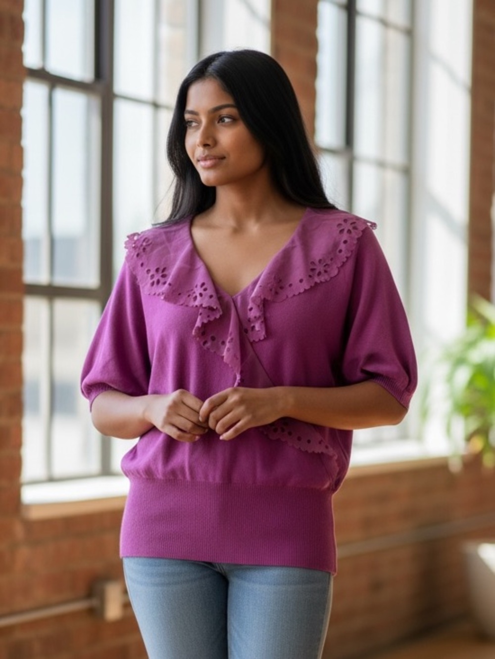 Cable & Gauge Knit Top in Magenta